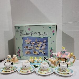 Country Farm Tea Set 1994 23 piece Hand Painted Tea Set - See Pictures READ